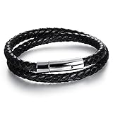 JOEYOUNG Fashion Jewelry Braided Black Leather Mens Bracelet with Locking Stainless Steel Clasp for Men and Women (Black)
