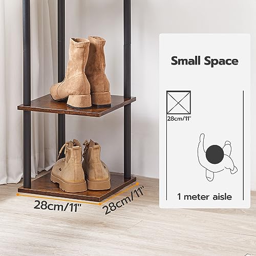 HOOBRO Vertical Shoe Rack for Small Space, 8-Tier Corner Shoe Rack, Narrow Shoe Storage Organizer for Entryway, Hallway, Bedroom, No-Tool Assembly, Wooden, Rustic Brown and Black EBF22XJ01