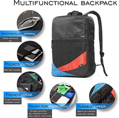 Artree Travel Packing Cubes Set with 5 Luggage Organizers in a Foldable Backpack. 6 Pieces total. Best Gift Bags