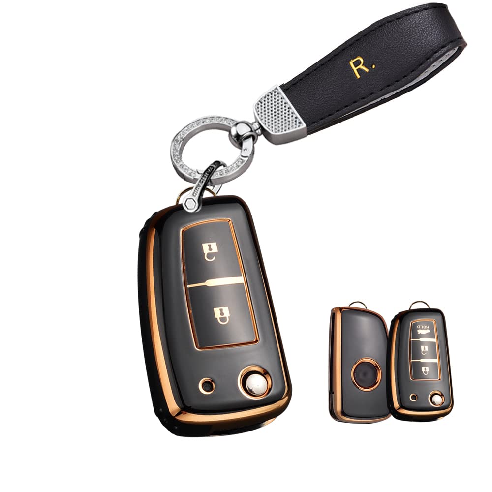 HIBEYO Flip Key Car Key Case Fits Nissan Silicone Protection for Nissan Qashqai Micra X-Trail Juke Murano Altima Remote Key Flip Key Case 2 Button Bling Key Ring Black