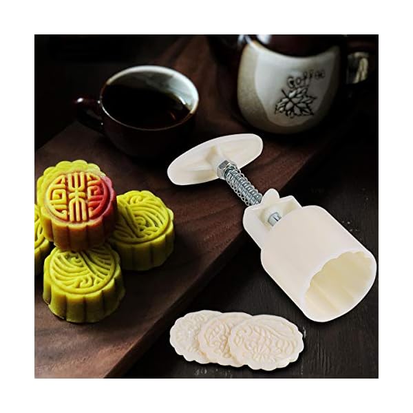 Aceshop 4 Set Mooncake Press Mold with 12 Stamps Hand Pressure Mold 50g/100g Mid-Autumn Festival Flower Moon Cake Mold Set Kitchen DIY Baking Decorating Tools Bakeware Gadget