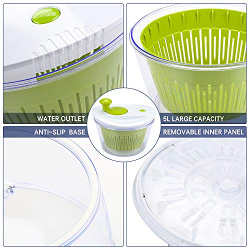 OVOS Large Salad Spinner 5 Quarts Fruits and Vegetables Dryer Quick Dry