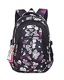 JiaYou Kid Child Girl Flower Printed Backpack School Bag(Black,Large)