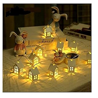 Aai Wood House for Home Decoration Indoor Outdoor Light led String Lights, Window Curtain Lights Decoration for Diwali, Christmas, Wedding, Party, Home, Patio Lawn, Warm White (10 pcs)(Wood House)