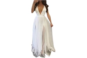 SERYU Women Fashion Deep V Detail Sheer Sleeveless Party Evening Long Dress