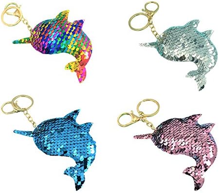 ROOSSI 4PCS/Set Flip Sequin Keychain Backpack Car Keyring Phone Accessories Whale