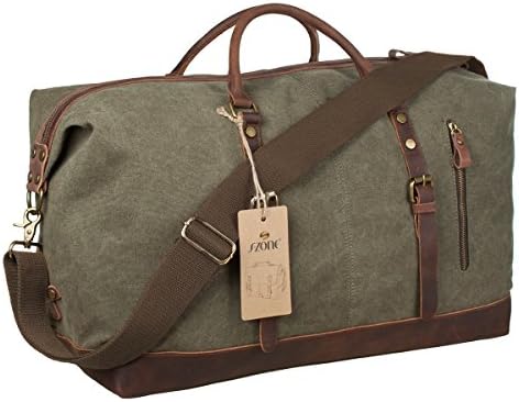 S-ZONE Oversized Canvas Genuine Leather Trim Travel Tote Duffel Shoulder Weekend Bag Weekender Overnight Carryon Handbag 3 S-ZONE Oversized Canvas Genuine Leather Trim Travel Tote Duffel Shoulder Weekend Bag Weekender Overnight Carryon Handbag