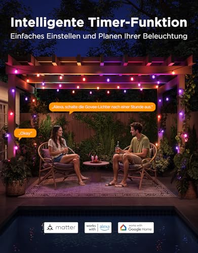 Govee RGBICW Outdoor Fairy Lights, 30 m, IP66 Waterproof, Works with Alexa and Google Assistant, App Control, 111 Scene Modes, Outdoor Fairy Lights for Balcony, Garden, Party Decoration