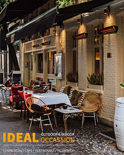 Star Patio Electric Patio Heater with Remote, Wall Mounted, Outdoor Ceiling Patio Heater, Indoor/Outdoor Heaters, Infrared Heater, Hanging Patio Heater, Industrial Black, STP2020-A-RM