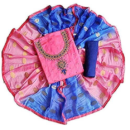 Blue Wish Womens Latest Desginer Chanderi Cotton salwar Suit Dupatta With Khatki Work Unstitched