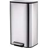 GarveeHome Stainless Steel 13 gal Trash Can, Rectangular Steel Pedal Garbage Can with Lid and Inner Buckets, Smudge Resistant Hands-Free Kitchen Waste Bin, 50 L