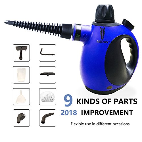 Midas Multi-Purpose Big Capacity Handheld Pressurized Steam Cleaner with 9-Piece Accessories for Stain Removal, Carpets, Curtains, Bed Bug Control, Car Seats