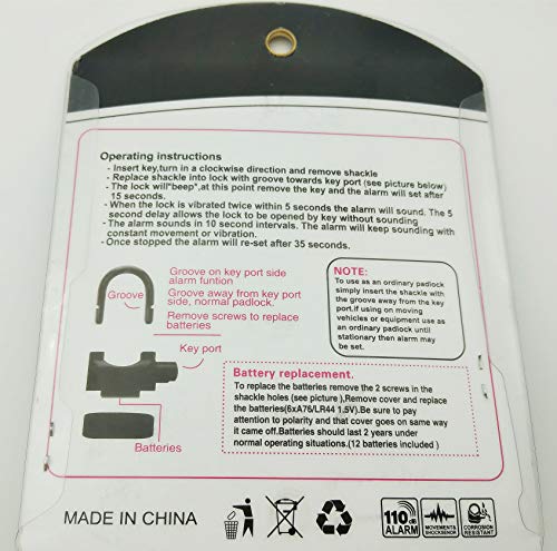 Alarm Lock 110dba Universal Security Alarm Lock System Anti-Theft for Door Motor Bicycle Padlock with 3 Keys (Black)