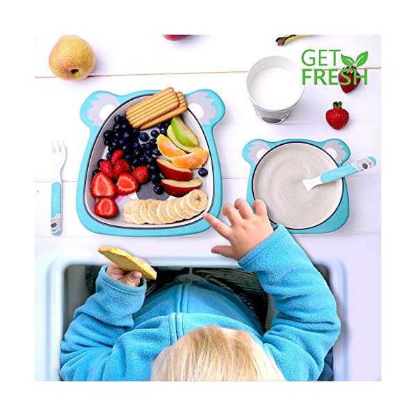 GET-FRESH-Kids-Bamboo-Dinner-Set--5-Piece-Bamboo-Childrens-Dinner-Set-with-Bamboo-Kids-Plate-Bowl-Cup-Spoon-and-Fork--Cute-Koala-Bamboo-Kids-Dinnerware-Set-with-5-Bamboo-Fibre-Baby-Tableware-Dishes GET FRESH Kids Bamboo Dinner Set – 5 Piece Bamboo Childrens Dinner Set with Bamboo Kids Plate Bowl Cup Spoon and Fork – Cute Koala Bamboo Kids Dinnerware Set with 5 Bamboo Fibre Baby Tableware Dishes