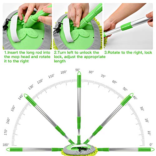 Car Wash Mop 2 in 1, with 40" Aluminum Alloy Long Handle, Chenille Microfiber Brush Duster, Not Hurt Paint Scratch, Free Cleaning Tool, Dust Collector Supplies, for Washing Car, Truck, SUV