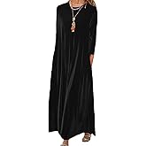 ZOCAVIA Velvet Maxi Dress for Women Crewneck Swing Flowy Dresses Loose High Waist A Lien Dress Fall Wedding Guest Dresses