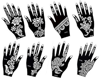 Pochoirs Pour Tatouages Au Henné 8 Feuilles Motif Fleurs