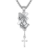 PCTJYFU Praying Hands Cross Necklace 925 Sterling Silver Religious Jewelry for Women Men, Christian Catholic Gift for Mom Dad, Inspirational Sympathy Christmas Gifts
