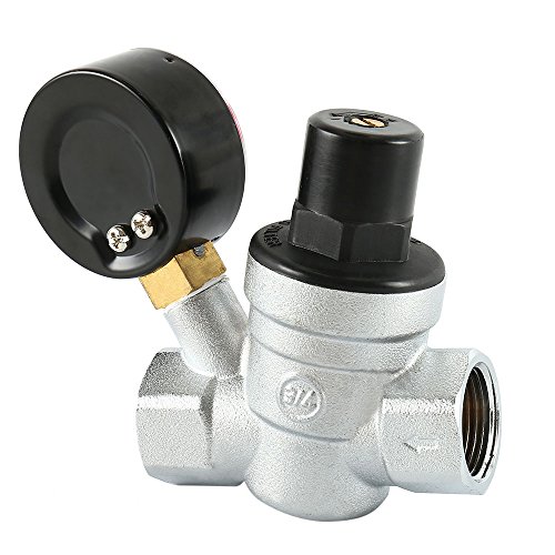 WarmCare Adjustable Brass Water Pressure Regulator Lead-free with Gauge for RV Camper and Inlet Screened Filter