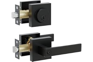 HIDALIFE Front Door Lock Set,Keyed Alike Heavy Duty Exterior Door Lock Set,Entry Door Handle and Single Cylinder Deadbolt Combo for Office and Home Security, Reversible for Right and Left Side, Matte Black