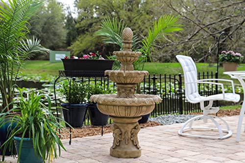 Kenroy Home 51010SNDST Ibiza Outdoor Tiered Fountain with Lights, 45" H, Sandstone Finish