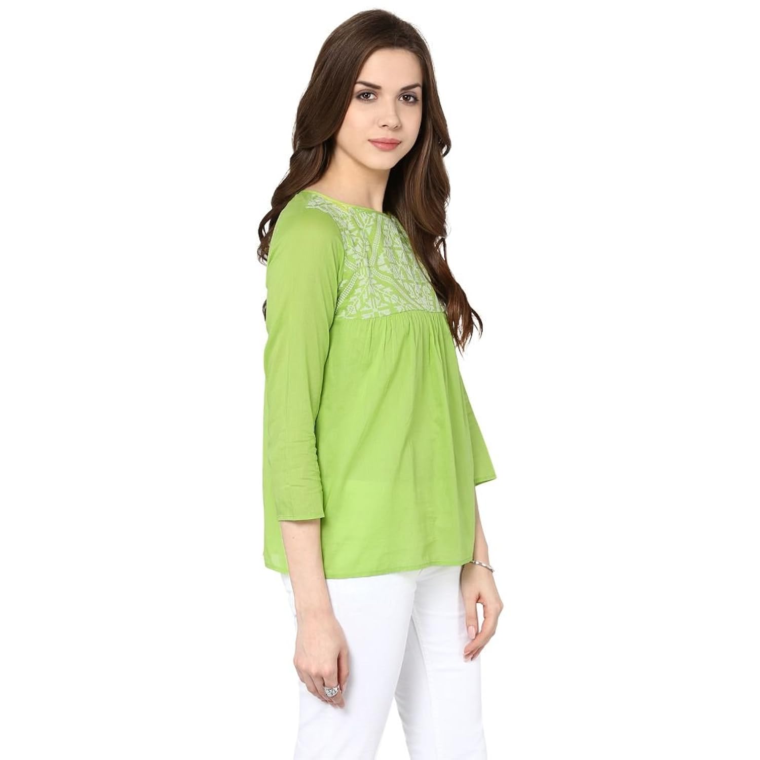 the vanca women's green rayon top with embroidery