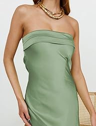 Realtix Satin Silk Backless Tube Tops Maxi Dress
