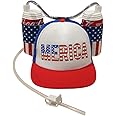USA Merica Drinking Cap Adjustable Size Hat with Straw for Soda or Beverage Guzzler Drink Helmet - America Drinking July 4th Costume - All American Party Gear Blue