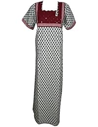 Womens Caftan Casual Printed Boho Summer Cotton Kaftan Nightgown Maxi Dress