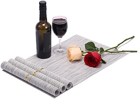 Set of 4 Placemats, Fashion European Style PVC Woven Vinyl Placemat Non-slip Insulation Placemat Washable Table Mats (White + Blue)
