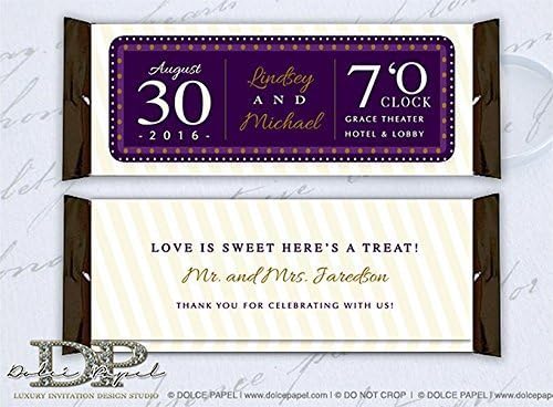 10 Champagne Ivory, Plum Purple and Golden Wedding Large Hershey Candy Bar Wrappers