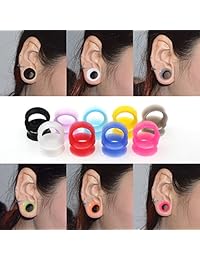 TOPBRIGHT 9 Pares Ultra Delgado Suave Silicona Ear Gauges 18 PCS Pendiente Plugs
