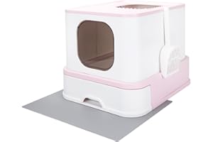 RIZZARI Millions Sold Wordwide Cat Litter Box, Large Top Entry Anti-Splashing Litter Box with Lid, Enclosed Plastic Cat Litter Box with Handy Litter Scoop, Drawer Type Cat Toilet (Pink)