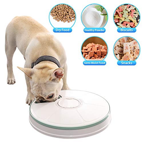 EliPark Automatic Pet Feeder Food Dispenser for Dogs, Cats & Small Animals - Features Distribution Alarms, Programmed Timed Self 6 Meal Trays Dry Wet, Digital Clock,Portion Control
