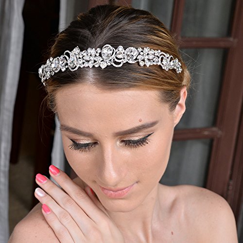 EVER FAITH Silver-Tone Austrian Crystal Bridal Flower Vine Tear Drop Head Band Clear