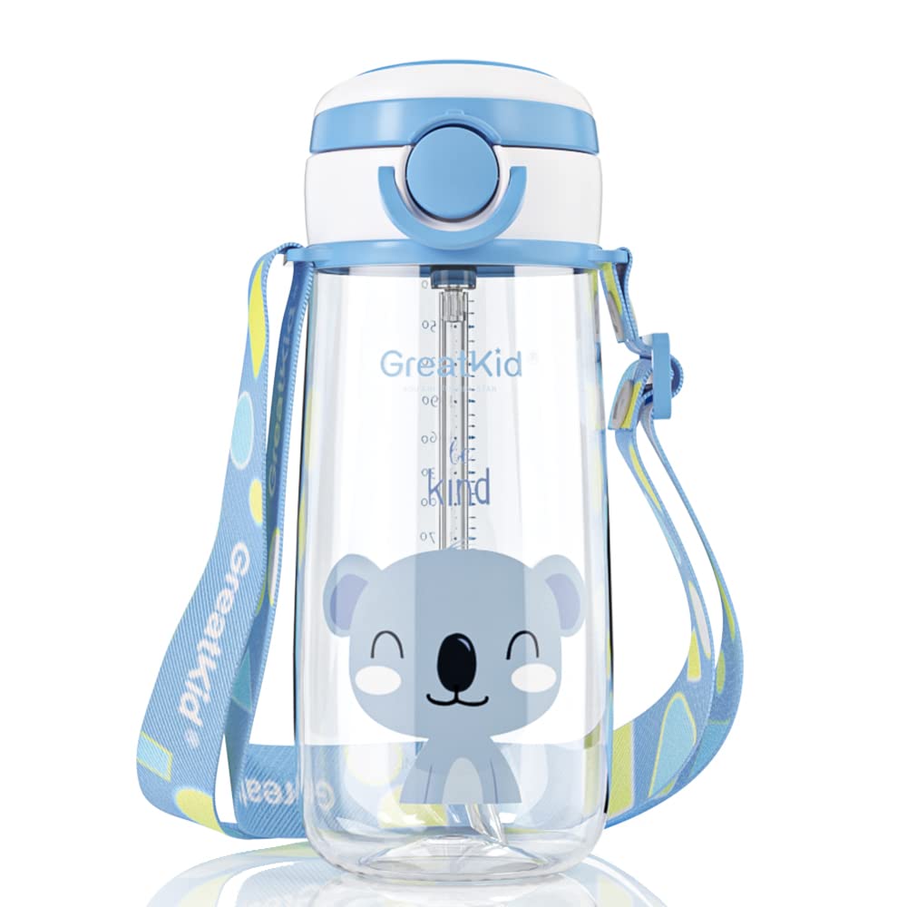 Bunnytoo Water Bottle with Straw – Reusable Kids 500ml Tritan in Blue- Kids Water Drinking Bottle| BPA Free | flip nozzle | Childs water bottle | Kid School Girls Boys Sports Bottles