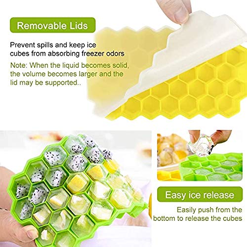 Silicone Ice Cube Trays,Easy-Release, BPA Free, Ice Tray with Lid for Baby Food,1 Pack of 37 Ice Cube Moulds for Chilled Drinks, Whiskey & Cocktails (1 Ice Tray)