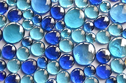 Glass Pebbles 350g Blue Mix of 3 Different Sizes 12-15mm, 17-21mm and 26-33mm, Approx 81 Decorative Glass Pebbles
