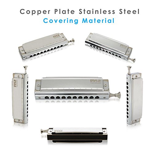 image for Pyle Professional Stainless Steel Metal 10 Hole Chromatic Harmonica Ki