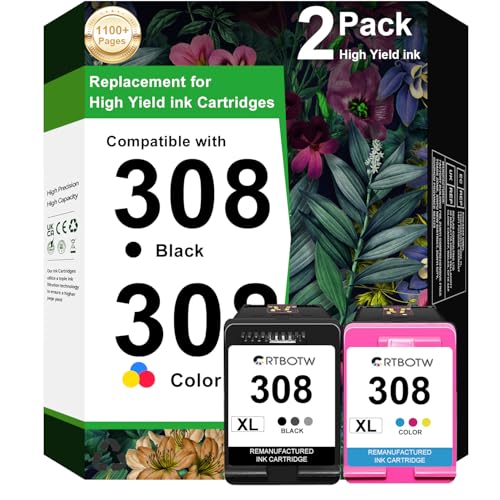 308 308XL Replacement for HP 308 Printer Cartridges XL Compatible with HP Envy 6110e 6120e 6122e 6130 6132e 6532e (1 Black 1 Colour)