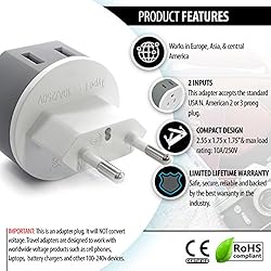 OREI European Power Plug Adapter, with 2 USA Inputs