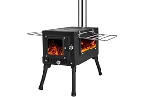 Carivia Wood Burning Stove,Tent Stove Portable with Chimney Pipes & Gloves,Upgraded Camping Wood Stove with Large Side Window for Tent,Home,Heating & Cooking, Ice Fishing