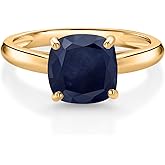 Gem Stone King 8MM Cushion Gemstone Birthstone Solitaire Engagement Ring For Women in 10K Yellow Gold | Wedding Engagement Anniversary Promise Ring For Women | Available in Sizes 5, 6, 7, 8, 9