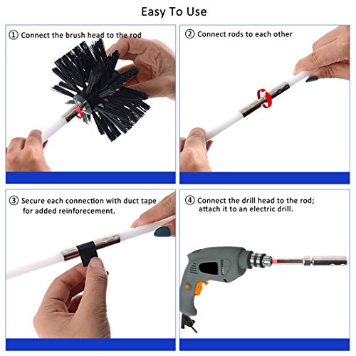 ZNCMRR 22Piece 24 Feet Dryer Vent/Duct Brush Cleaning Kit Chimney