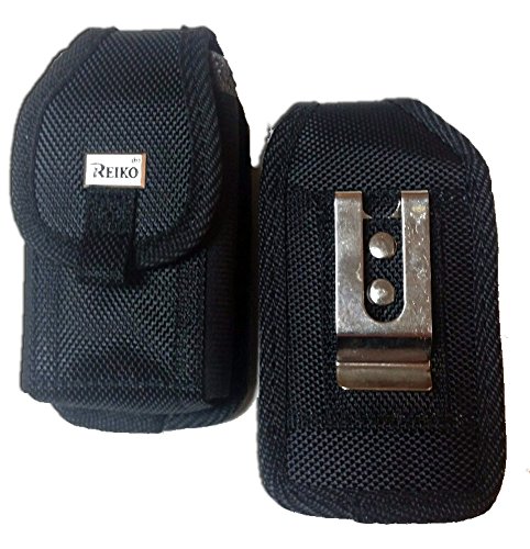 Reiko Black Rugged Heavy Duty Ballistic Nylon case with metal clip and belt loop for Kyocera DuraXT.