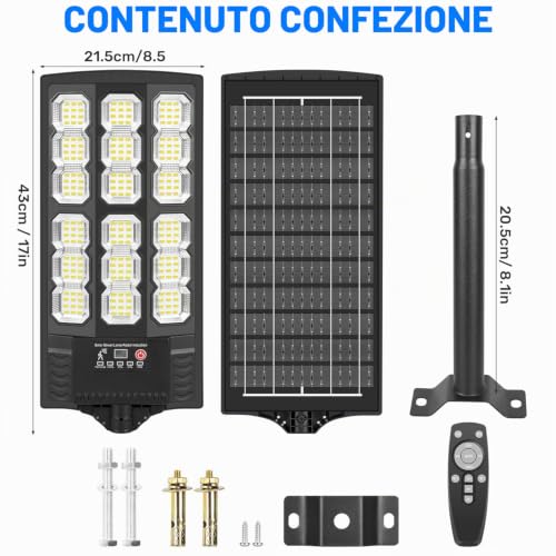 BlueYu Outdoor Solar Led Street Light, 800 W 6500 K IP66 Waterproof Street Light with Motion Sensor and Remote Control, Outdoor Garden Lights for Roads, Patios, Garages (2 Units)