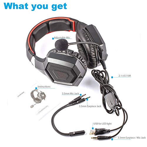 ONIKUMA Gaming Headset - Stereo K8 Gaming Headset for PS4 Xbox One, Noise Cancelling Mic Over Ears Gaming Headphones with Microphone for Nintendo Switch Playstation 4 Laptop Smartphones and PC (Red) - Thumbnail 6