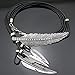 Silver Plated Q&Q Fashion Vintage Indian Big Leaf Feather Charms Lariat Leather Costume Aztec Bib Necklace