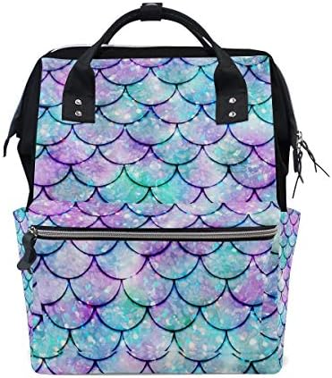 FOLPPLY Colorful Watercolor Mermaid Scale Diaper Bags Mummy Tote Bags Large Capacity Multi-Function Backpack for Travel