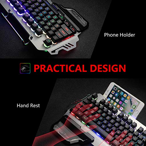RedThunder K900 Gaming Keyboard - RGB Backlight, Phone Holder, Hand Rest, Brushed Metal Cover, 25 Keys Anti-Ghosting - Durable, Ergonomic, Quiet, Waterproof - Computer Laptop PC Mac Gamer